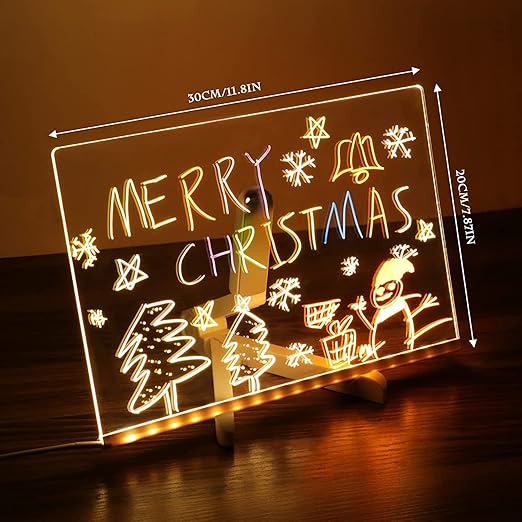 3D Acrylic Writing Board with Pen & Light, LED Rewritable Acrylic Message board with tripod stand, Dry Erase Board with 13 Pen for Note/Message/Memo for Home, Offices