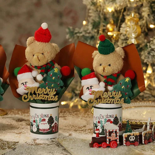 Festive Christmas Bear & Ornament Bouquet