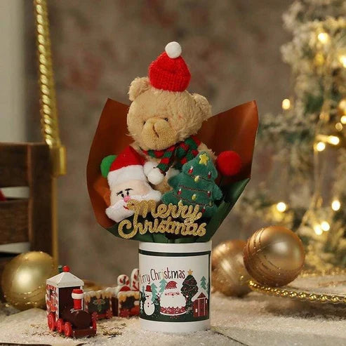 Festive Christmas Bear & Ornament Bouquet