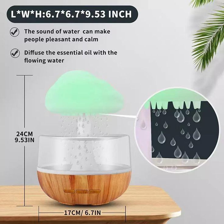 Rain Cloud Humidifier Water Drip, Mushroom Humidifier Waterfall Lamp, Mushroom Diffuser, Cloud Humidifier Rain Drop, Rain Sounds for Sleeping, Rain Cloud Diffuser