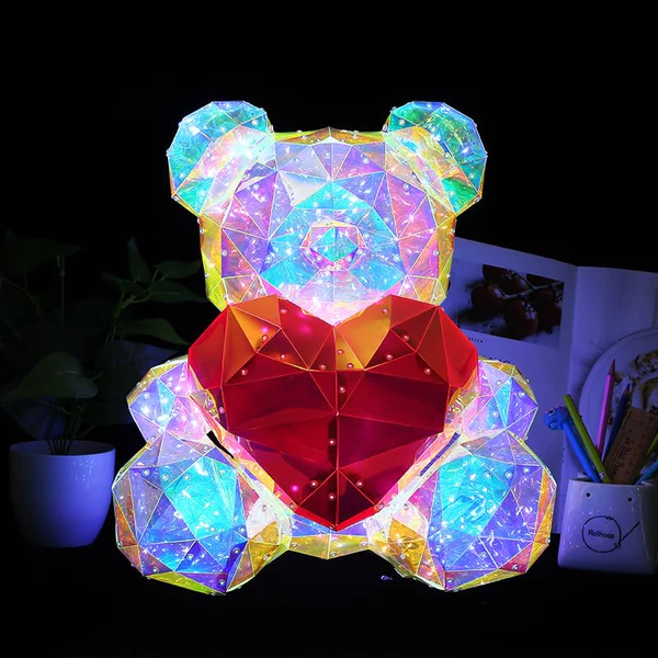 Gorgeous Shining LED Teddy Bear Holding a Red Heart, Forever Gifts for Her Valentine's Day Anniversary and Birthday Mood Lighting Galaxy Lamp