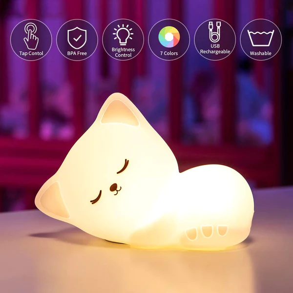 Soft Silicone Cat Seven Colors LED Night Lights