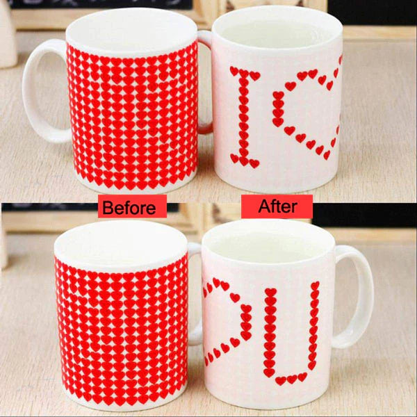 I Love U Colour Changing Mug Valentines Day Gift Regular Red Hearts for Husband/Wife/Boyfriend/Girlfriend & for Your Loved Ones On Special Day Printed On Ceramic Coffee Mug & Tea Cup.