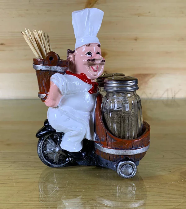 Chef Salt & Pepper Set with Decorative Display Table Stand