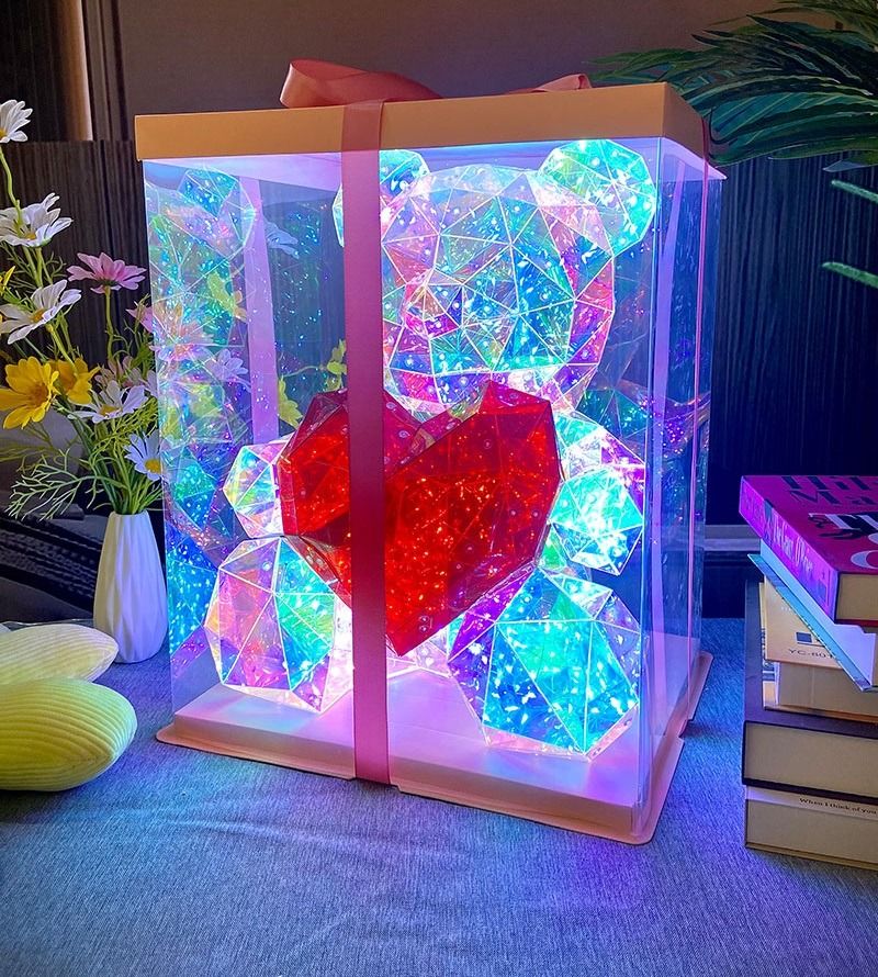 Gorgeous Shining LED Teddy Bear Holding a Red Heart, Forever Gifts for Her Valentine's Day Anniversary and Birthday Mood Lighting Galaxy Lamp