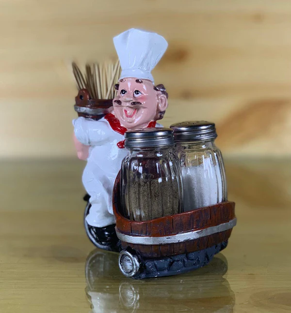 Chef Salt & Pepper Set with Decorative Display Table Stand