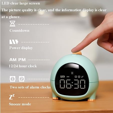 Cute Dinosaur Alarm Clock with USB Charging Port, 2 Alarms Loud LED Display, Snooze Function, Desk Clock Adjustable Ringtone Timed Reminder Dual Alarms, Snooze, Digital Display, Nap Timer, 8 Levels Adjustable  Volume for Kids