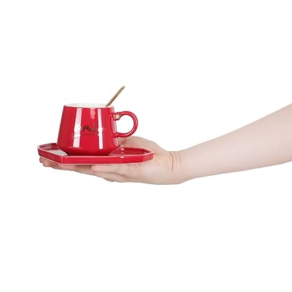 Be Mine Printed Ceramic Coffee Mug with Heart Shape Saucer & Spoon, Gift for Girls, Boys, Women, Man, Couple and others.