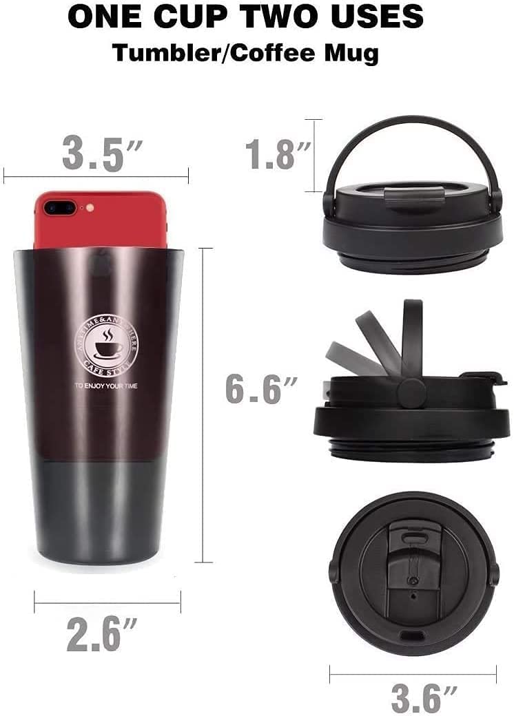 Double Wall Vacuum Insulated Travel Stainless Steel Tea Coffee Flask Thermos Mug Tumbler with Flip Lid Mesh Strainer Hot and Cold for 6 Hours