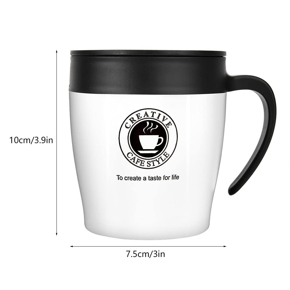 Creative Cafe Style Stainless Steel Travel Unbreakable Mug Stainless Steel Vacuum Insulated Coffee Ice Tumbler Double Wall Travel Flask Thermos Cup with Leak Proof Lid Coffee Filter Spoon for Cold Hot Drinks Tea and Beer White Black