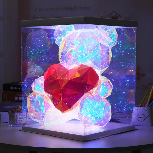 Gorgeous Shining LED Teddy Bear Holding a Red Heart, Forever Gifts for Her Valentine's Day Anniversary and Birthday Mood Lighting Galaxy Lamp