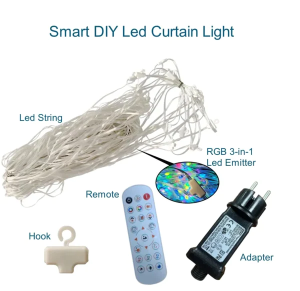 Smart 400 LED Curtain Lights - Bluetooth, Music Sync, Custom Patterns & Text, RGB Colors