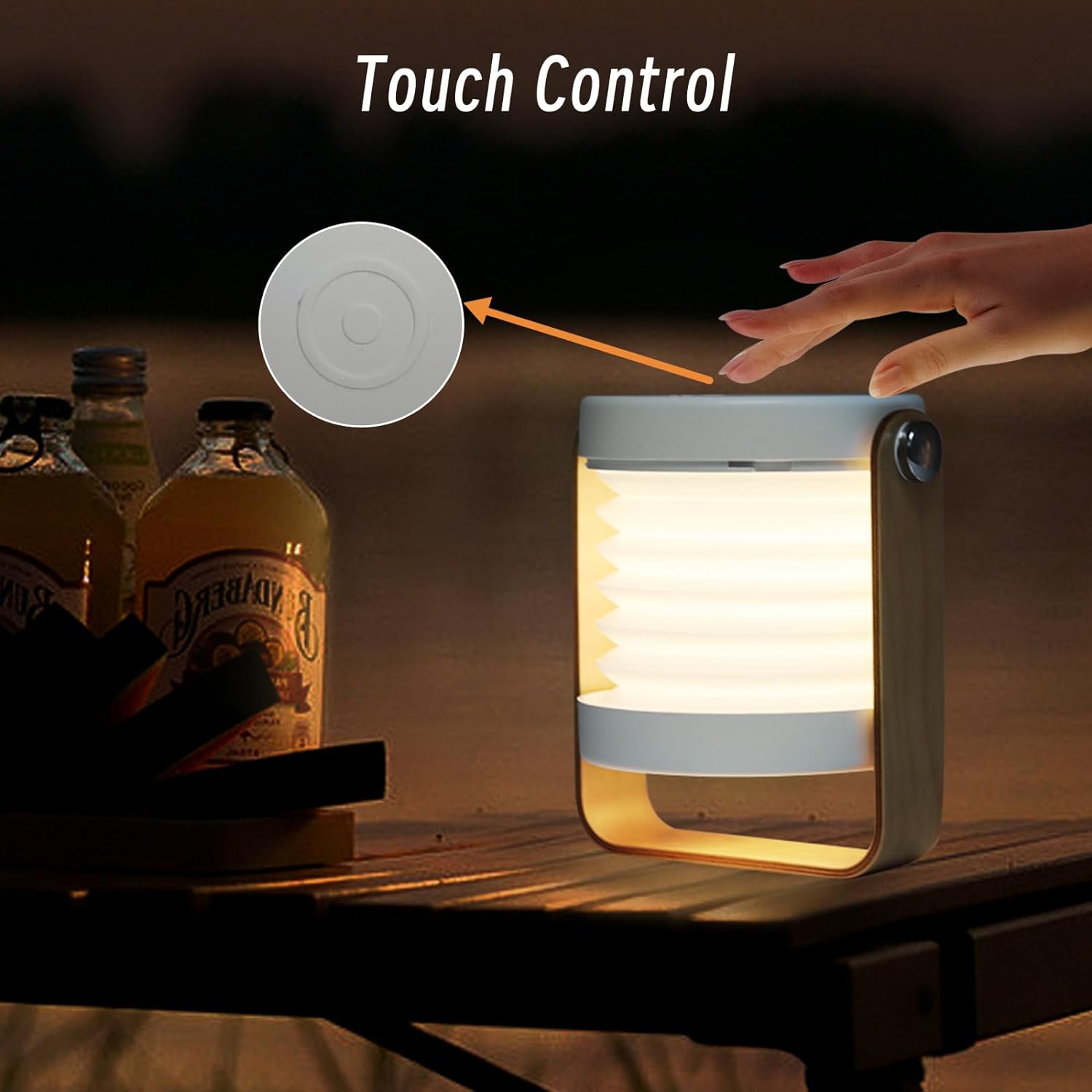 4-in-1 Foldable Table Lamp, USB Rechargeable LED Light, Wooden Handle Portable Lantern Light and Flashlight, Touch Control Dimmable 3 Level Brightness Night Light for Bedroom, Living Room, Outdoor, Office, Camping.