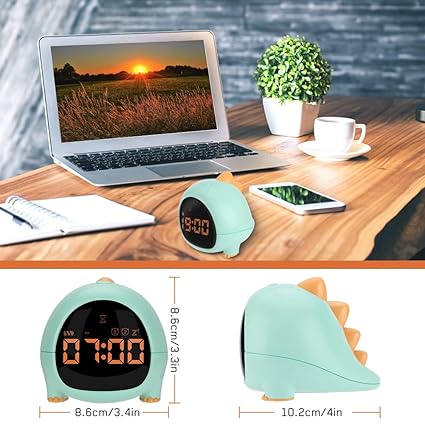 Cute Dinosaur Alarm Clock with USB Charging Port, 2 Alarms Loud LED Display, Snooze Function, Desk Clock Adjustable Ringtone Timed Reminder Dual Alarms, Snooze, Digital Display, Nap Timer, 8 Levels Adjustable  Volume for Kids