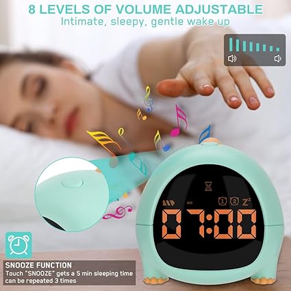 Cute Dinosaur Alarm Clock with USB Charging Port, 2 Alarms Loud LED Display, Snooze Function, Desk Clock Adjustable Ringtone Timed Reminder Dual Alarms, Snooze, Digital Display, Nap Timer, 8 Levels Adjustable  Volume for Kids