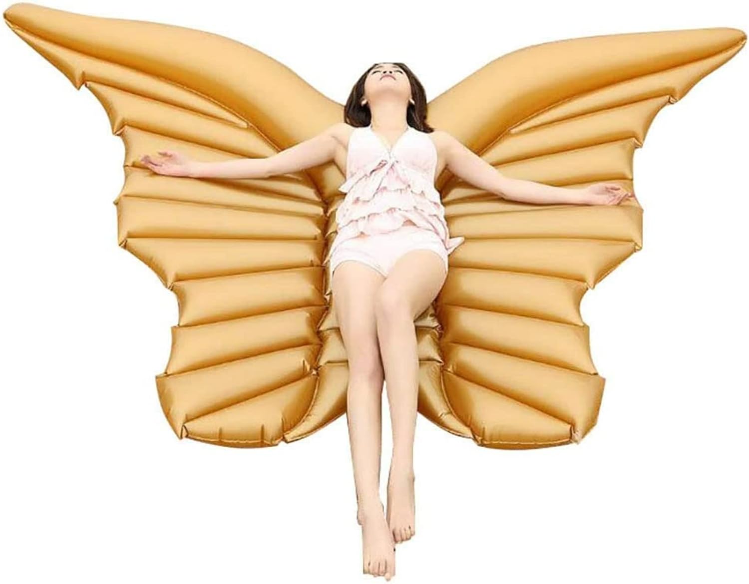 Butterfly Wings Float Mat,Inflatable Floating Row PVC Water Bed Pool Beach Toys Swimming Floating Row (Gold)