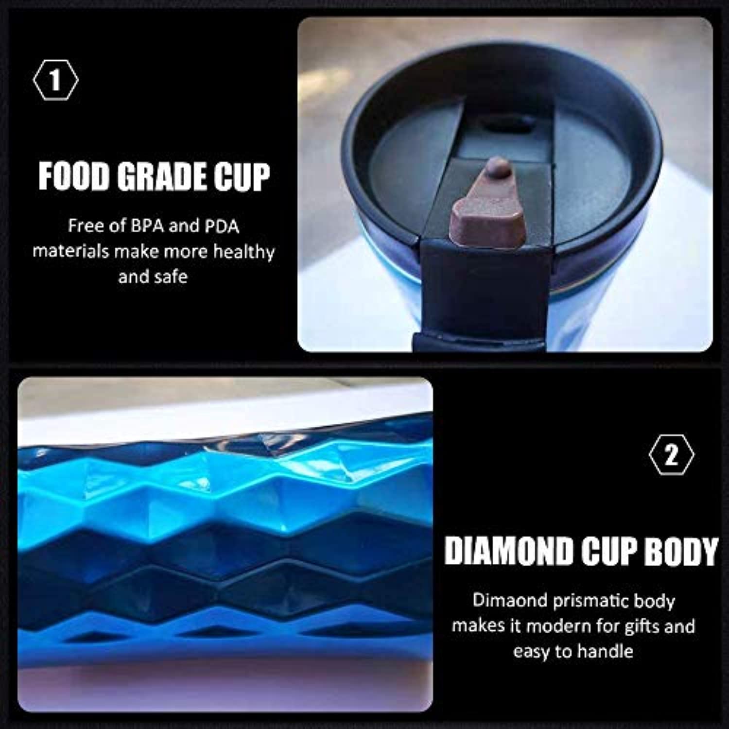 Double Wall Insulated Stainless Steel Diamond Cut Thermos Hot & Cold Tumbler Vacuum Flask 500 ML (Blue)