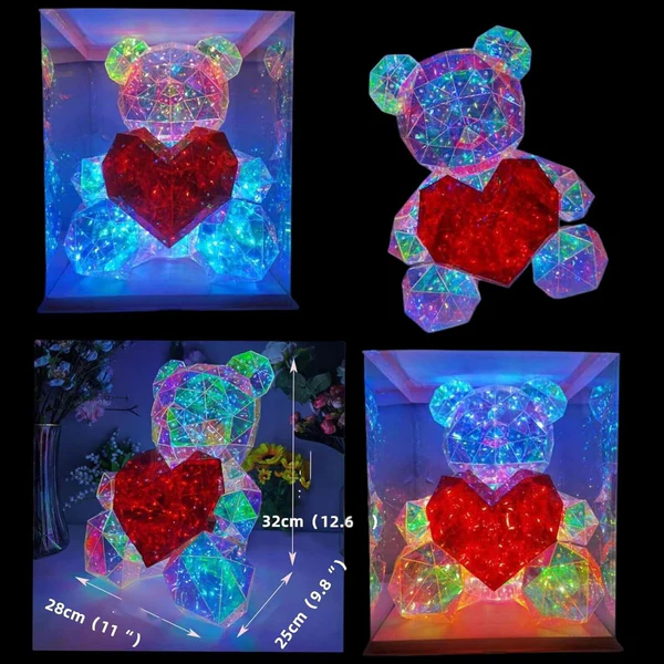 Gorgeous Shining LED Teddy Bear Holding a Red Heart, Forever Gifts for Her Valentine's Day Anniversary and Birthday Mood Lighting Galaxy Lamp