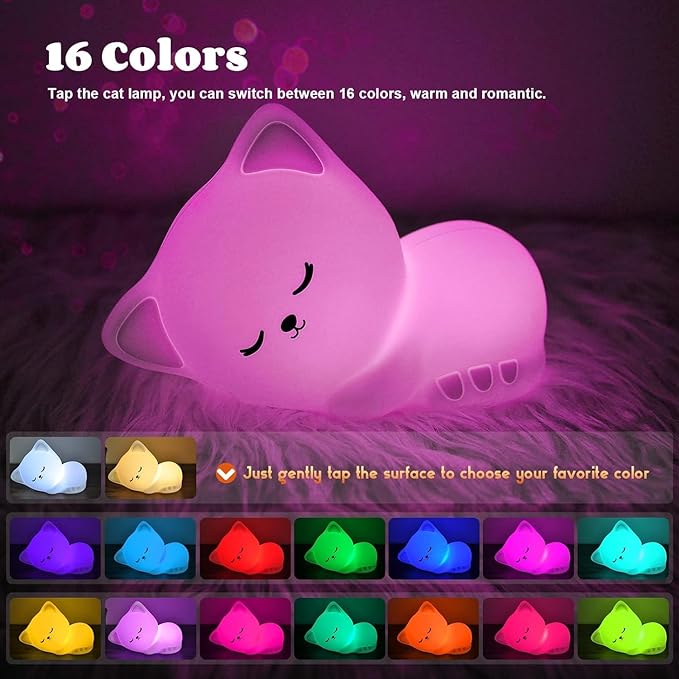 Soft Silicone Cat Seven Colors LED Night Lights