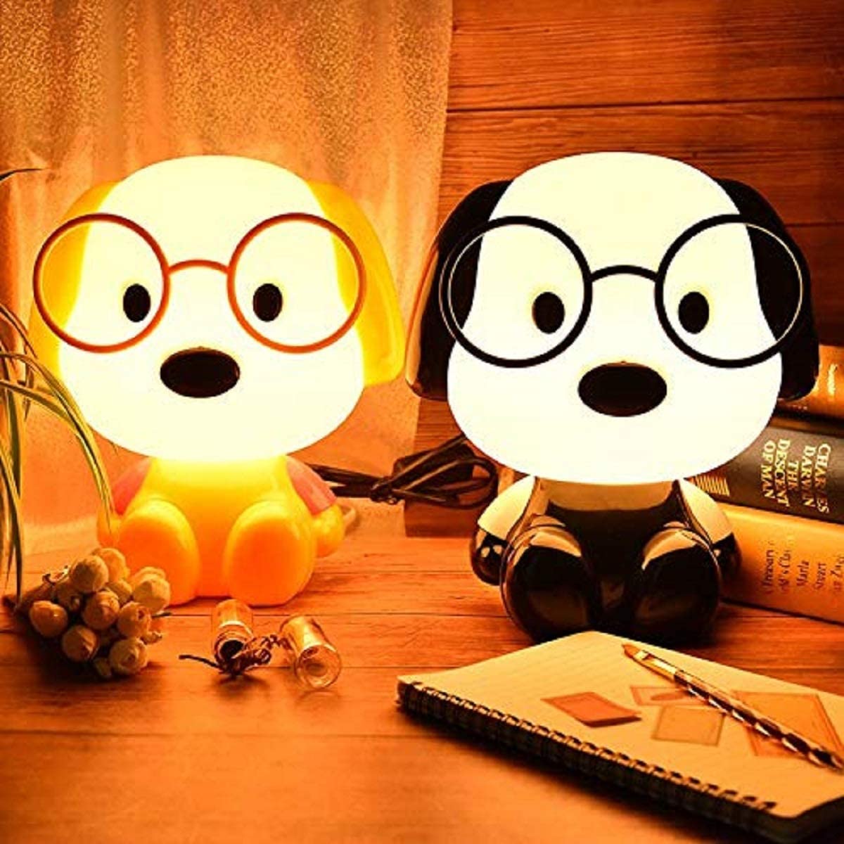 Table Lamp, Night Lamp for Kids, Cute Dog LED Table Lamp, Desk Table Lamp for Kids Bedroom (Yellow & White)