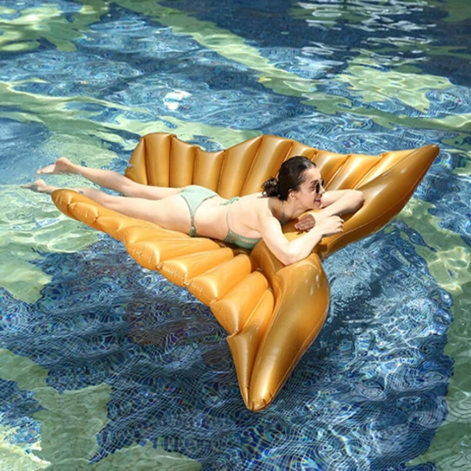 Butterfly Wings Float Mat,Inflatable Floating Row PVC Water Bed Pool Beach Toys Swimming Floating Row (Gold)