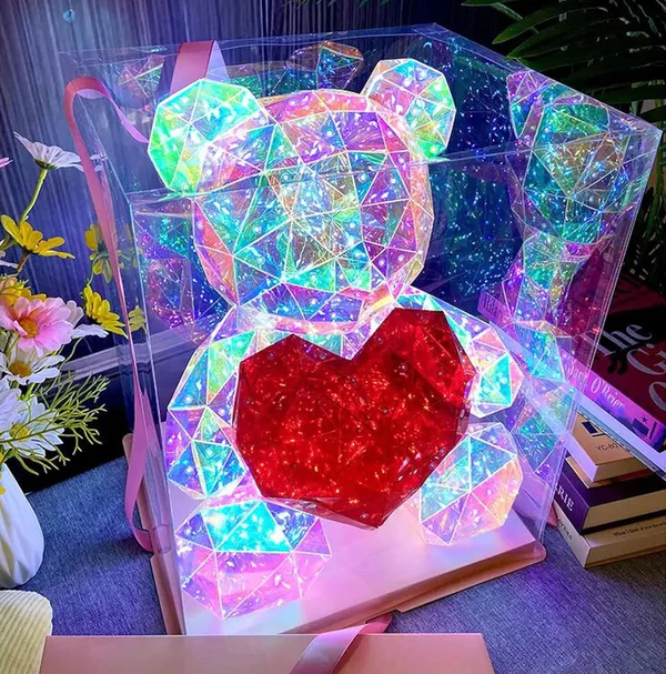 Gorgeous Shining LED Teddy Bear Holding a Red Heart (large)