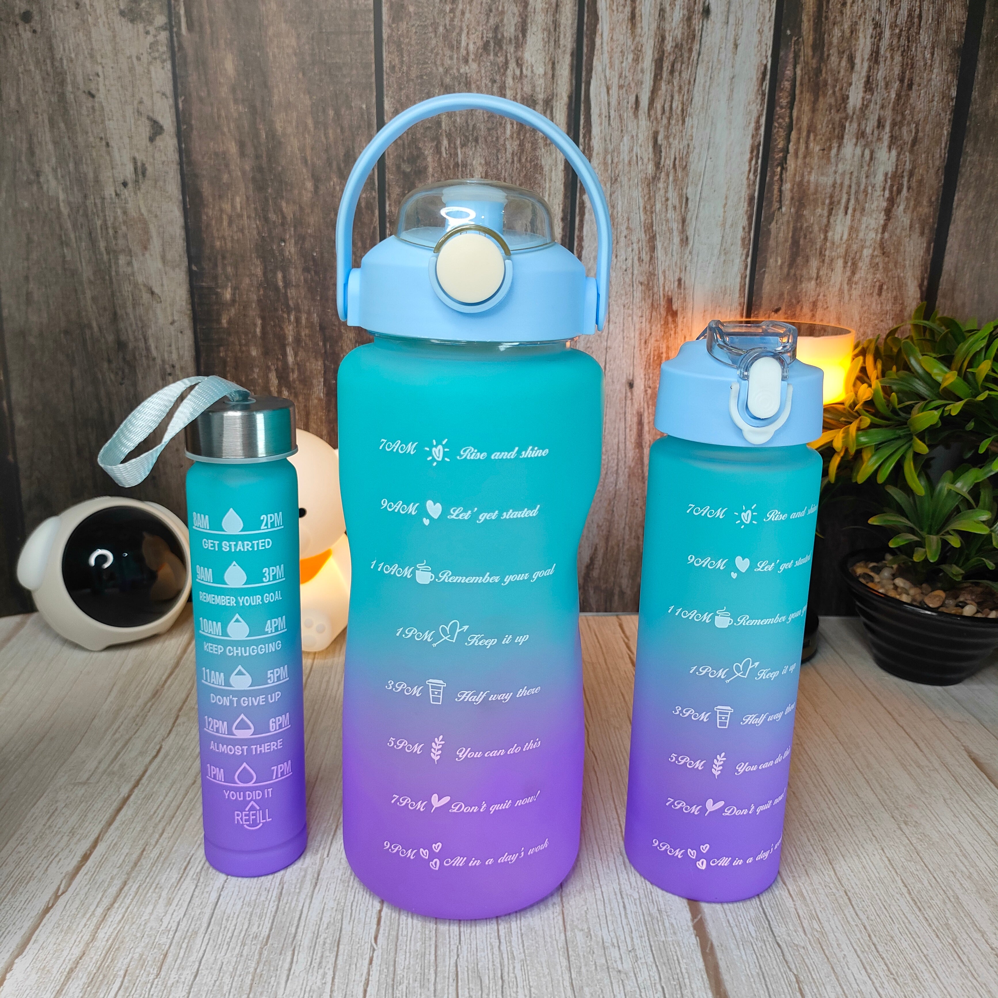 Motivational Leakproof  Water Bottle with Straw Time Marker, stickers , 3 Pcs Set