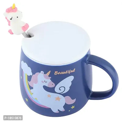 Unicorn Ceramic Mug with lid & Unicorn Prop Spoon Coffee & Tea Mug (Dark Blue)