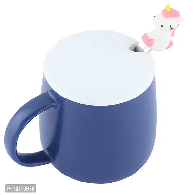 Unicorn Ceramic Mug with lid & Unicorn Prop Spoon Coffee & Tea Mug (Dark Blue)