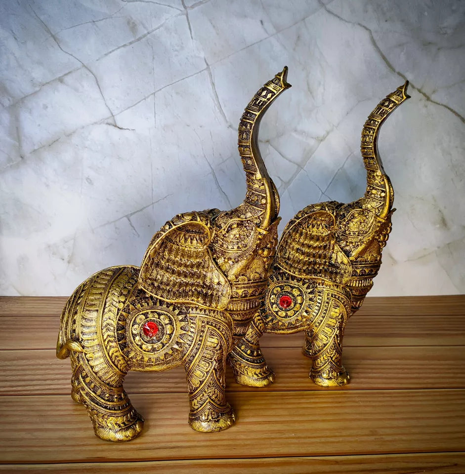 Set Of 2 Trunk Up Elephant Family Statue Showpiece Figurine indian Handicraft